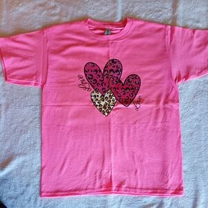 Custom Pressed- Valentine's Day- Gildan Pink Kids T-Shirt with Heart Design